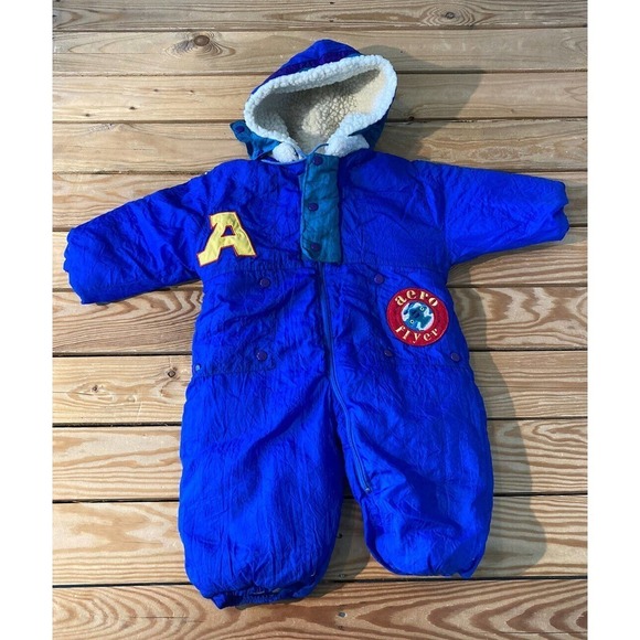 Vintage Weather Tamer Toddler Blue Full Body Snow Suit with Hood Size 12 Month